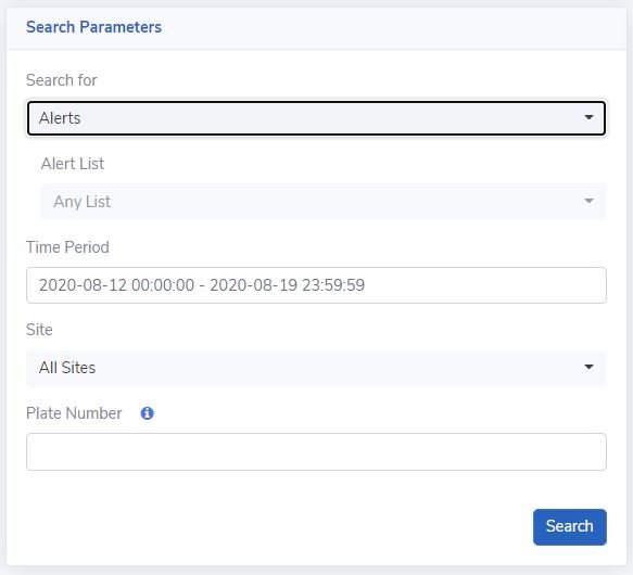 Overview of search parameters for "Alerts" option
